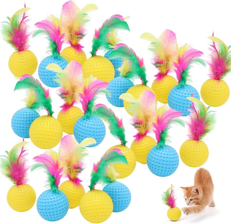 24PCS Colorful Cat Ball Toys with Feathers Interactive Plastic Golf Balls for Indoor Cats - Image 3